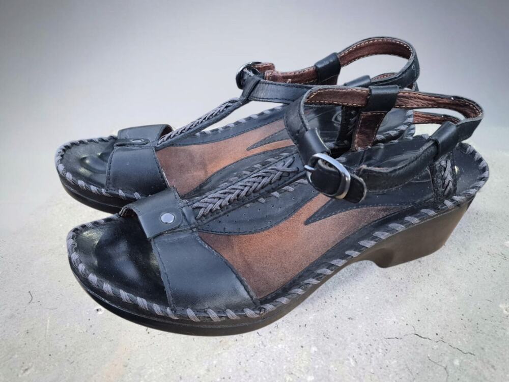 Ariat Womens 6.5 B Leather Sandals Black Brown ATS Slingback Western Comfort